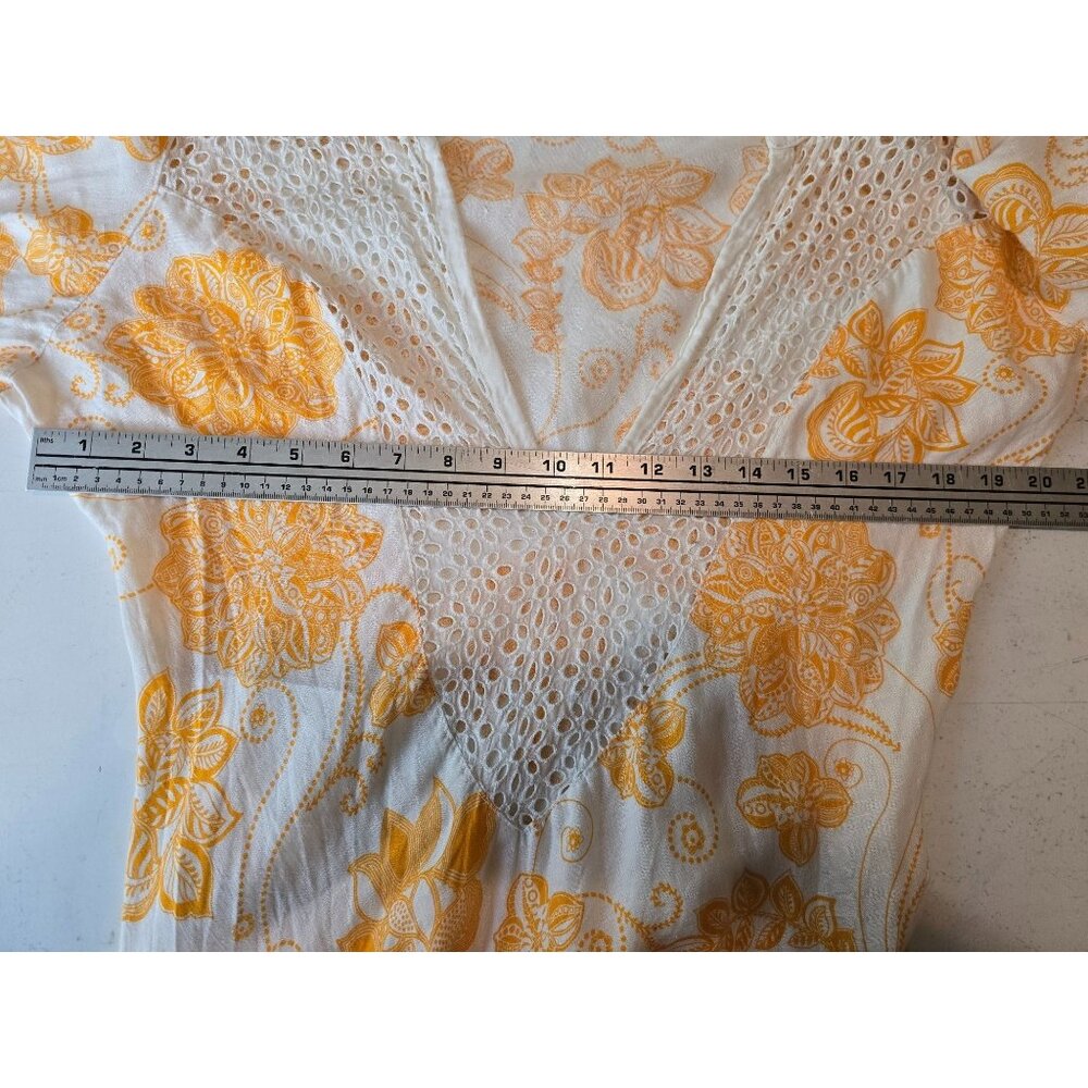 Sunday 100% Linen‎ Eyelet V-Neck Midi Dress/Beach Cover Up Floral Resort M - Picture 7 of 8